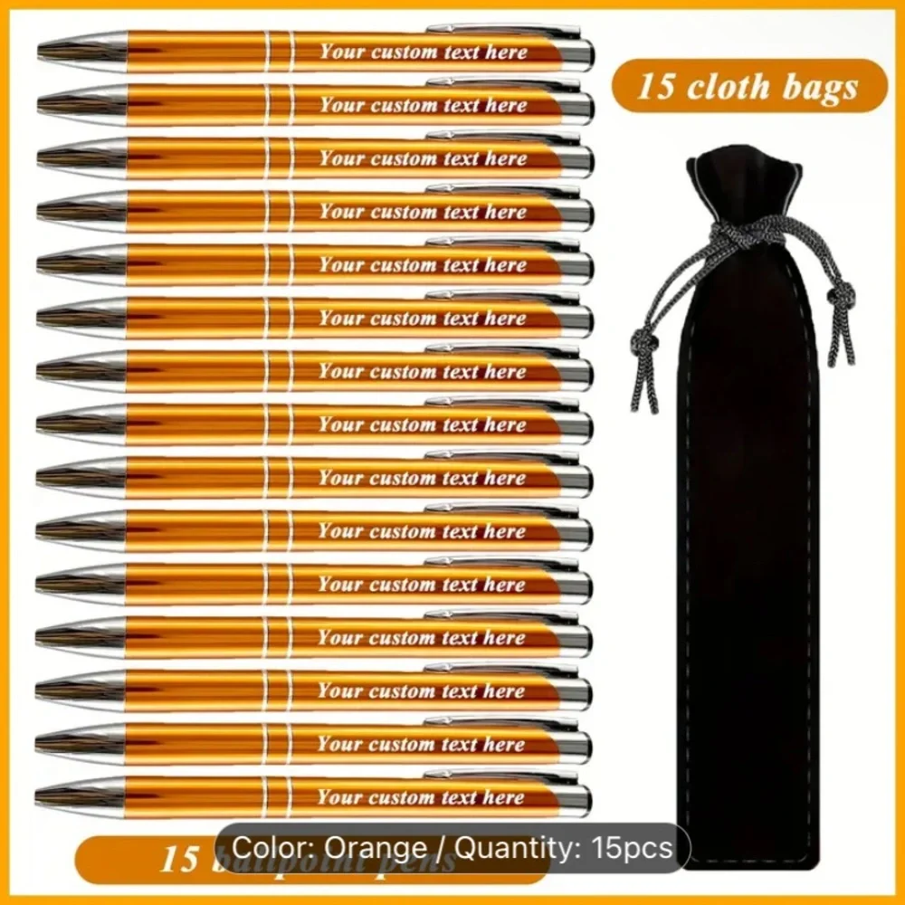 15 Custom Pens & Pouches with Drawstring Closure